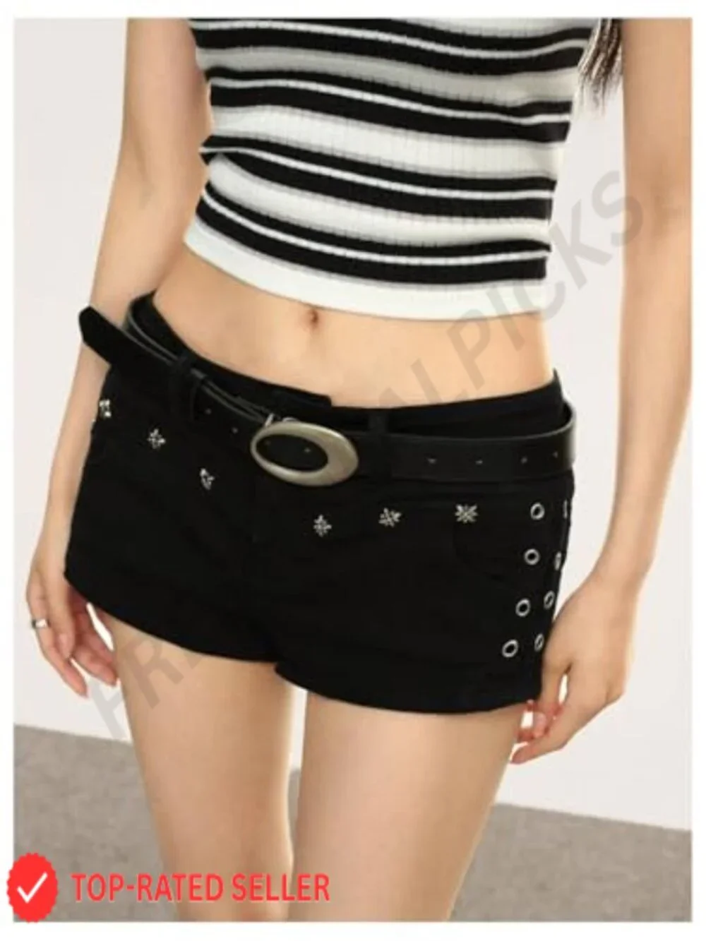 Y2K Punk Grommet Eyelet Jean Shorts Low Rise Rave Club Mini Denim Shorts